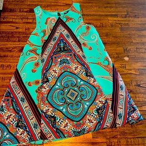 Sequin Hearts dress,L, teal, coral, navy, orange